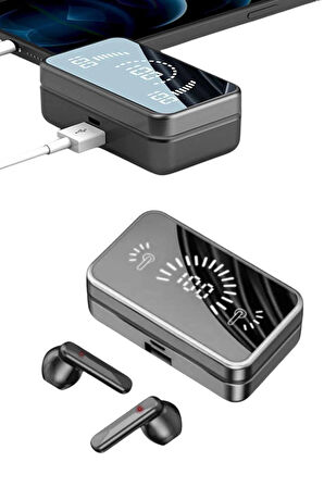 Powerbankli Bluetooth Kulaklık Yüksek Ses Aynalı Çift Dijital Gösterge Ekranı