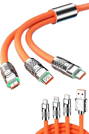 120W 3 İn 1 Uyumlu Silikon Şarj Kablosu Hızlı Şarj Kablosu