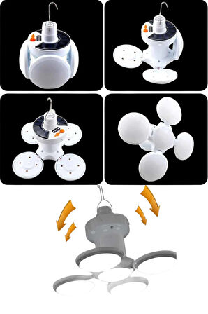 Katlanabilir Askılı Kamp Lambası 5 Kanatlı Pratik Güneş Enerjili