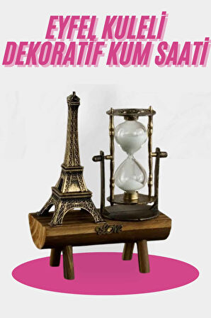 Eyfel Kulesi Tasarımlı Kum Saati Kristalleştirilmiş Kum Saati Dekoratif Ahşap Görünümlü