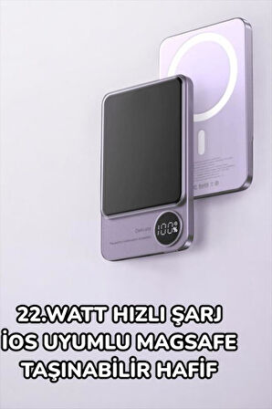 iOS Uyumlu 22.5W Hızlı Şarj Magsafe Powerbank Dijital Göstergeli 10.000 mAh