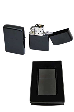 Çakmak Parlak Siyah Zippo Benzinli Çakmak Cep Boy Doldurulabilir