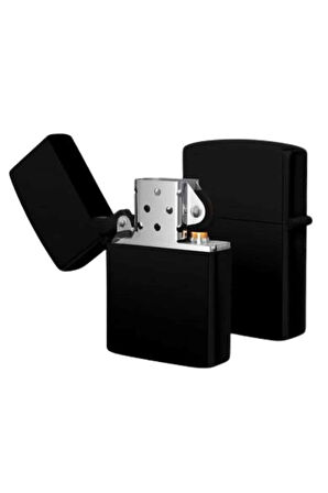 Çakmak Parlak Siyah Zippo Benzinli Çakmak Cep Boy Doldurulabilir
