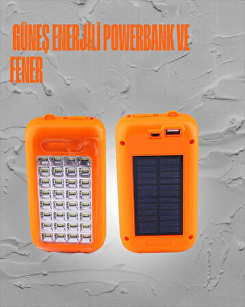 Güneş Enerjili LED Powerbank Işıldak – 10000 mAh, Su Geçirmez, 32 LED, Taşınabilir Tasarım