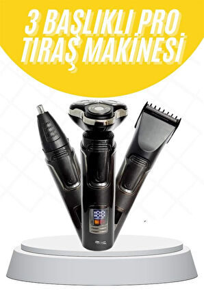 Tıraş Makinesi Profesyonel 3in1 Dijital Göstergeli 3 Başlıklı Erkek Bakım