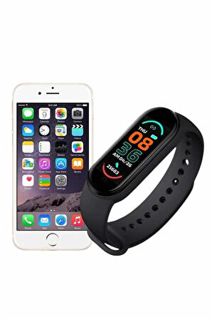 M6 Akıllı Bileklik Siyah Adımsayar Spor Takibi Android ve İOS Uyumlu