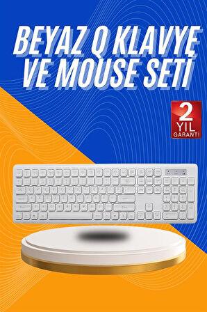 Kablosuz Klavye Mouse Seti Beyaz Q Klavye Tüm Cihazlara Uyumlu