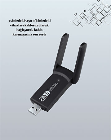 Yüksek Hızlı 1200 Mbps Çift Bant USB WiFi Adaptör – Güçlü Sinyal, Geniş Uyumluluk