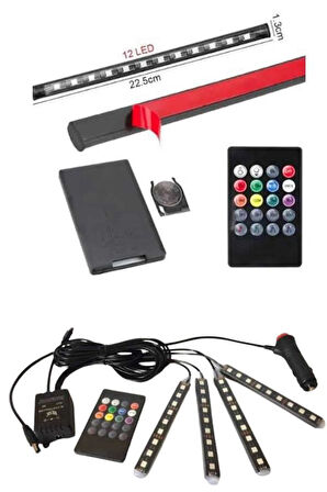 RGB Işıklı Araç İçi Aydınlatma Kumandalı 12'li Led Işık Renk Değiştirebilen