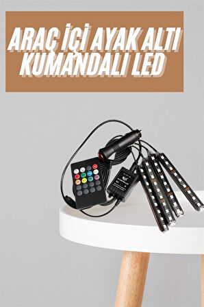 12'Lİ Şerit Led Işık RGB Sese ve Müziğe Duyarlı Araç İçi Ayak Altı