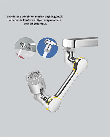 Lavabo ve Mutfaklar İçin 1080 Derece Döner Musluk Başlığı – Pirinç Gövdeli