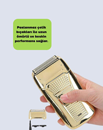 Çift Başlık ve Favori Şekillendirme Özellikli Altın Renk Tıraş Makinesi