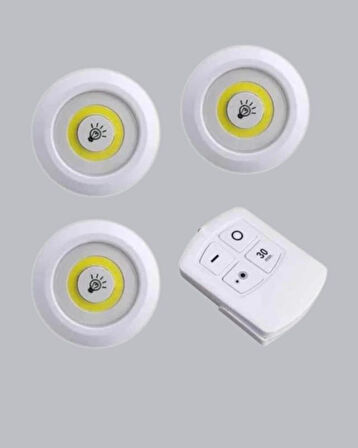Çok Amaçlı Kullanım İçin Kablosuz Yapışkanlı 3 Lü Uzaktan Kumandalı Led Spot Lamba