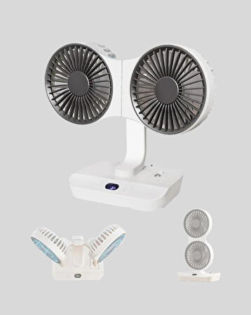 720° Döner Çift Taraflı Masaüstü Vantilatör – USB Şarjlı Sessiz Fan