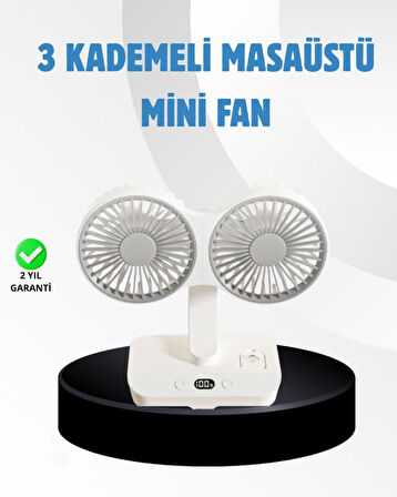 Sessiz Çalışan USB Şarjlı Çift Kafalı Masaüstü Fan – Ev ve Ofis İçin