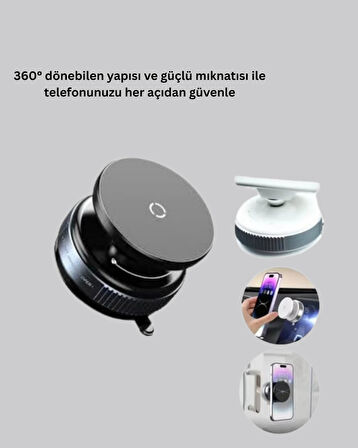 Araç İçi Manyetik Telefon Tutucu 360° Döner Vakumlu Stand