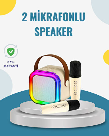 Kablosuz Karaoke Hoparlör – Çift Mikrofon ve LED Işıklı
