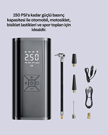 80W Kablosuz Dijital Ekranlı Taşınabilir Lastik Şişirme Pompası