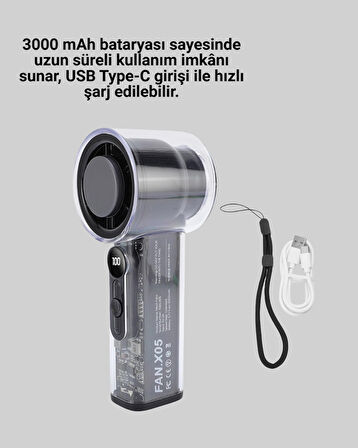 100 Kademeli Ayarlanabilir Mini Fan | Dijital Ekranlı Serinletici