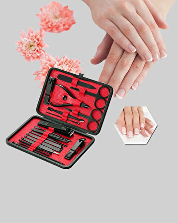 17 Parçalık Deri Kaplamalı Manikür Seti