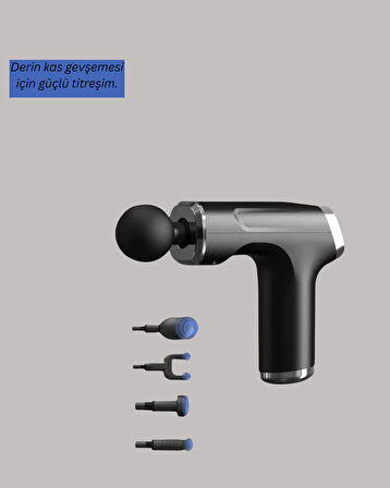 Mini Masaj Tabancası 4 Başlık 6 Hız Ayarlı