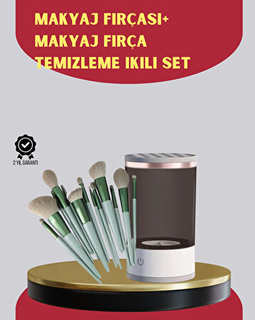 Profesyonel 13’lü Makyaj Fırçası + USB Fırça Temizleyici İkili Set