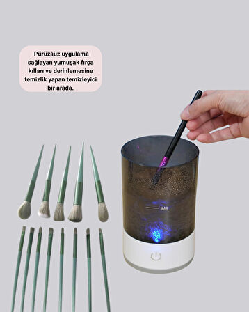 Profesyonel 13’lü Makyaj Fırçası + USB Fırça Temizleyici İkili Set