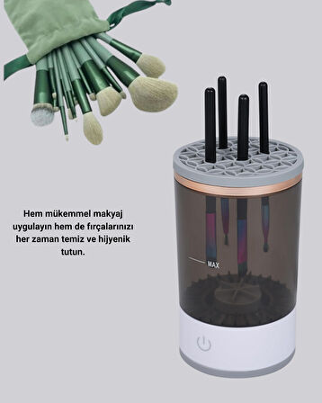 Profesyonel 13’lü Makyaj Fırçası + USB Fırça Temizleyici İkili Set