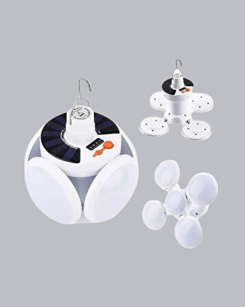 Solar Güneş Enerjili ve USB Şarjlı 5 Kanatlı LED Kamp Lambası