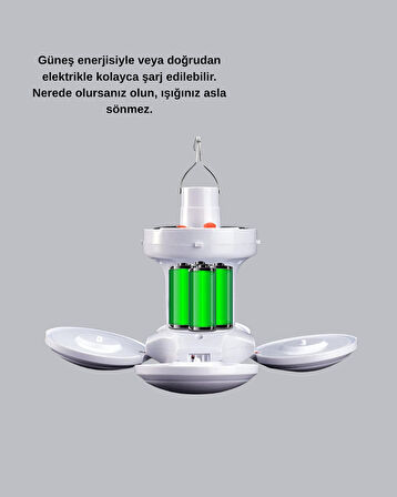 5 Kanatlı Solar Kamp Lambası – USB Şarjlı, Taşınabilir, IP65 Su Geçirmez Bahçe Lambası