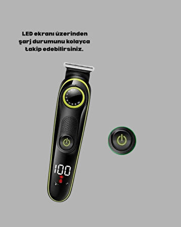 5 Başlıklı Şarjlı Tıraş Makinesi – Saç, Sakal, Burun ve Vücut İçin Çok Fonksiyonlu Bakım Seti