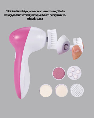 5 Başlıklı Yüz Masaj Aleti – Cilt Temizleme, Peeling, Siyah Nokta ve Gözenek Bakımı
