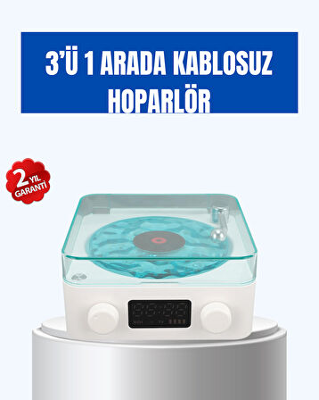 Retro Tasarımlı Gece Lambalı Bluetooth Hoparlör – Saat ve Pil Göstergeli