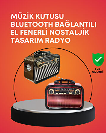 Nostaljik Radyo Görünümlü Bluetooth Hoparlör – FM/AM Yayın, Kablosuz Bağlantı, Şarj Edilebilir