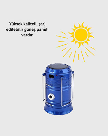Şarj Edilebilir Güneş Enerjili Kızaklı Kamp Feneri – USB Çıkışlı, Katlanabilir, Dayanıklı ve Çok Fonksiyonlu