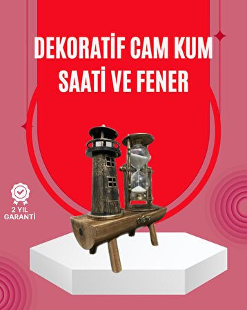Ahşap Gövdeli Deniz Feneri Formlu Kum Saati – 15x20 cm Masa Dekoru