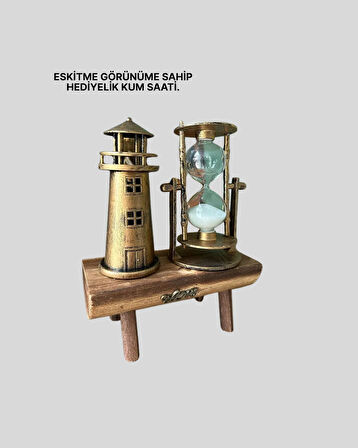 Vintage Kum Saati + Deniz Feneri Modeli – Ahşap Gövdeli Masa Üstü Dekor