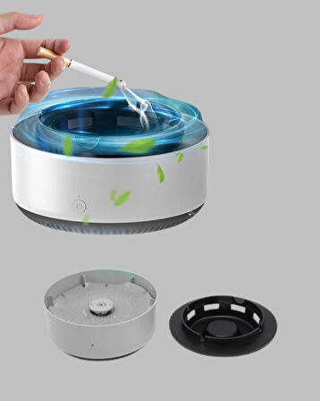 Sigara Dumanı ve Koku Giderici Hava Temizleyici Küllük – 2 Katmanlı Filtreli, USB Şarjlı