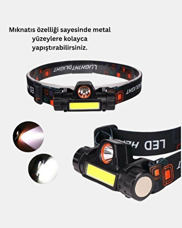 Şarjlı LED Kafa Feneri – Çift Fonksiyonlu, 200LM Işık Gücü, IP44 Suya Dayanıklı
