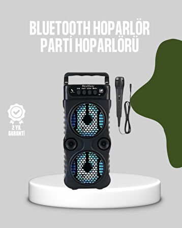 Bluetooth Bağlantılı LED Işıklı Taşınabilir Hoparlör – 1200 mAh Şarjlı, FM Radyolu