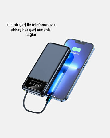 Powerbank 20000 mAh LED Fenerli ve Çoklu Güvenlik Korumasına Sahip
