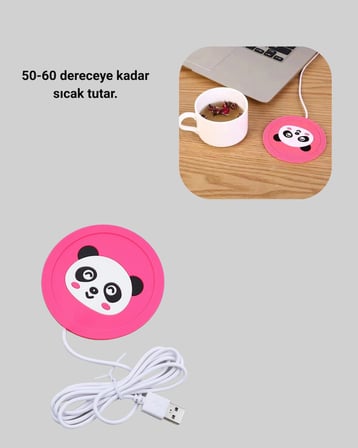 USB Güçlü Bardak Isıtma Altlığı 1.2m Kablo Silikon Kaymaz Figürlü