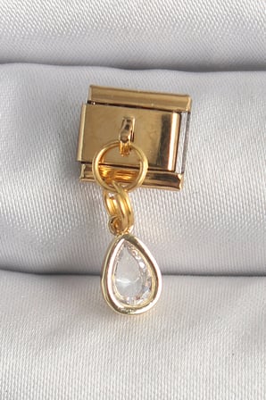 316L Çelik Gold Renk Sallantı Damla Zirkon Taşlı Charm