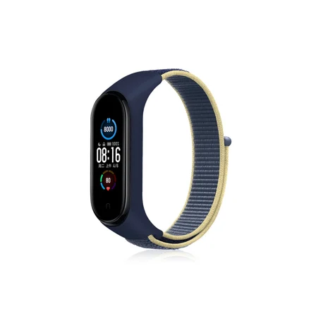 Mi Band 4 Hasırlı Cırtcırtlı Kordon - Sarı-Lacivert