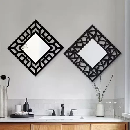 Mey İthalat® 2'li Set Kırılmaz Pleksi Dekoratif Duvar Aynası - 22.5x22.5 cm Geometrik Çerçeveli 1. Sınıf Ayna