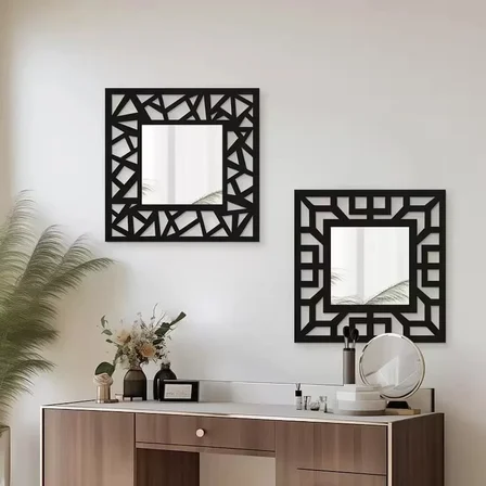 Mey İthalat® 2'li Set Kırılmaz Pleksi Dekoratif Duvar Aynası - 22.5x22.5 cm Geometrik Çerçeveli 1. Sınıf Ayna