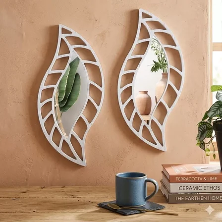 Mey İthalat® 2'li Set Kırılmaz Pleksi Dekoratif Duvar Aynası - 20x35 cm Yaprak Formlu 1. Sınıf Akrilik Ayna