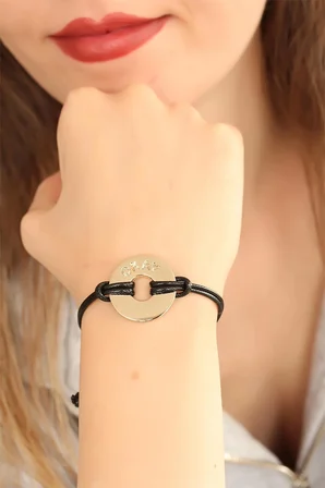 Mey İthalat® OKAY (İyi) Siyah Deri İpli Unisex Mood Bileklik