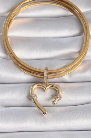 Mey İthalat® Pirinç Gold Renk Zirkon Taş Detaylı Kalp Figür Ajda Charm