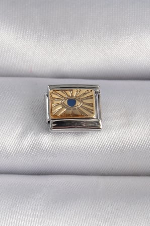 Mey İthalat® 316L Çelik Gümüş Renk Altın Göz İşlemeli Nomination Charm